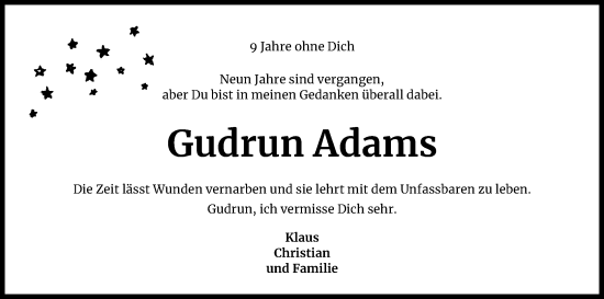 Anzeige von Gudrun Adams von Kölner Stadt-Anzeiger / Kölnische Rundschau / Express