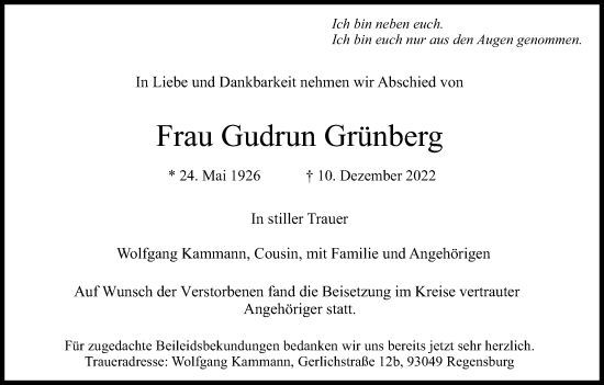 Anzeige von Gudrun Grünberg von Kölner Stadt-Anzeiger / Kölnische Rundschau / Express