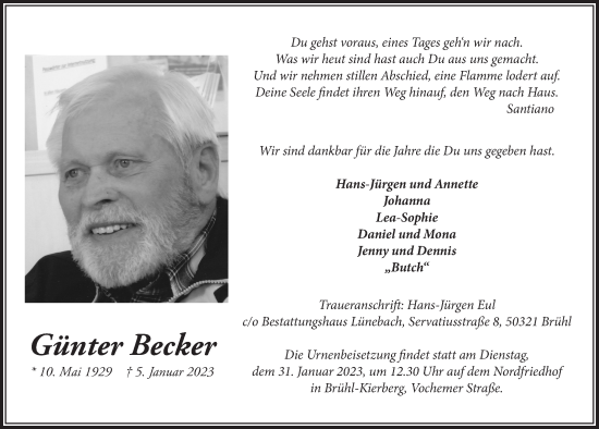 Anzeige von Günter Becker von  Schlossbote/Werbekurier 