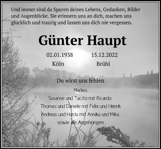 Anzeige von Günter Haupt von  Schlossbote/Werbekurier 