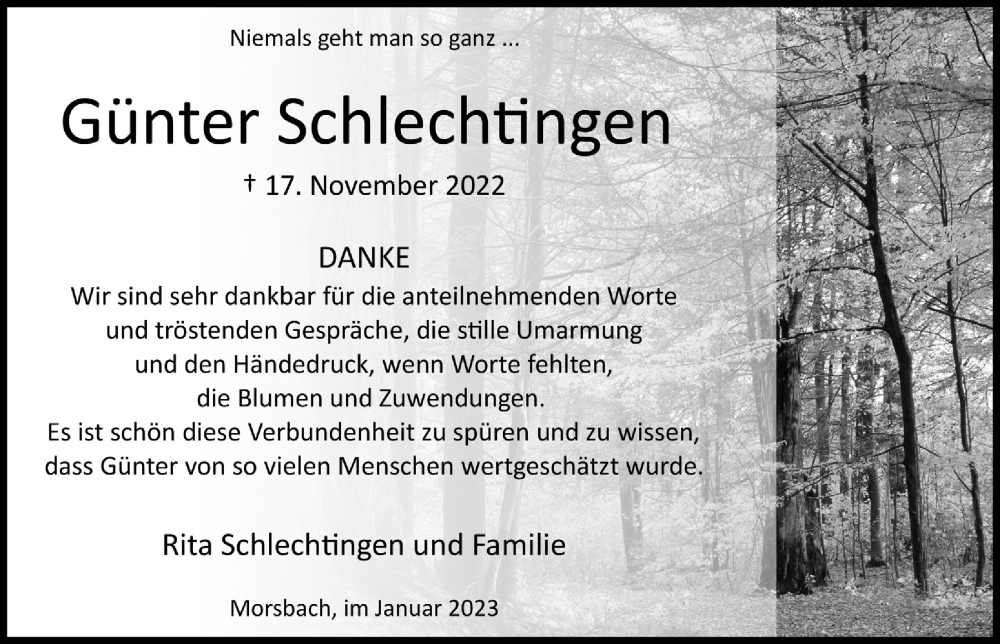  Traueranzeige für Günter Schlechtingen vom 06.01.2023 aus  Lokalanzeiger 