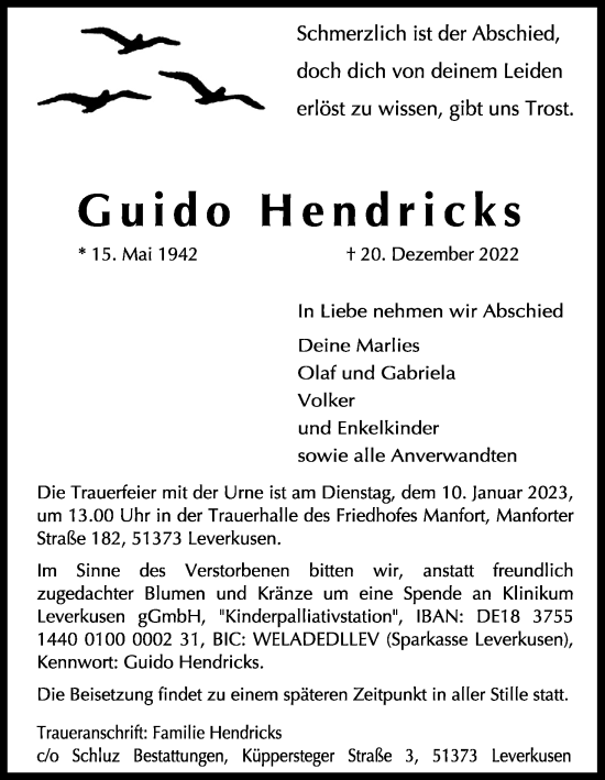 Anzeige von Guido Hendricks von Kölner Stadt-Anzeiger / Kölnische Rundschau / Express