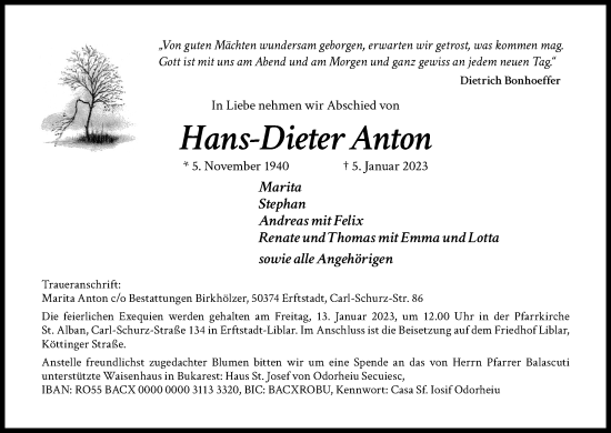 Anzeige von Hans-Dieter Anton von Kölner Stadt-Anzeiger / Kölnische Rundschau / Express