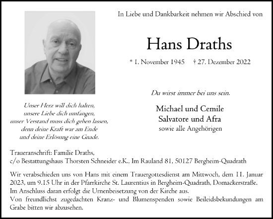 Anzeige von Hans Draths von  Werbepost 