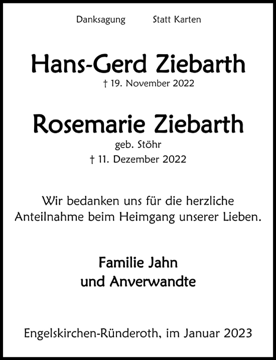 Anzeige von Hans-Gerd Ziebarth von  Anzeigen Echo 