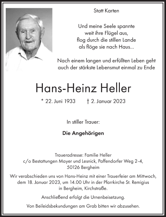 Anzeige von Hans-Heinz Heller von  Werbepost 