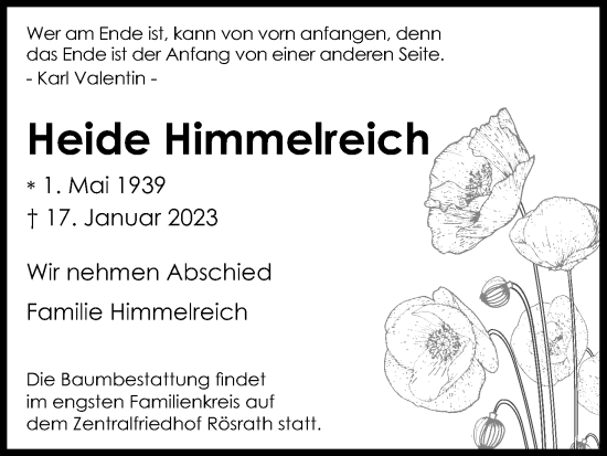 Anzeige von Heide Himmelreich von Kölner Stadt-Anzeiger / Kölnische Rundschau / Express