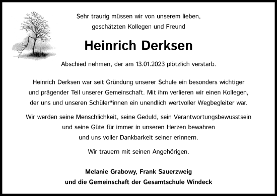 Anzeige von Heinrich Derksen von Kölner Stadt-Anzeiger / Kölnische Rundschau / Express