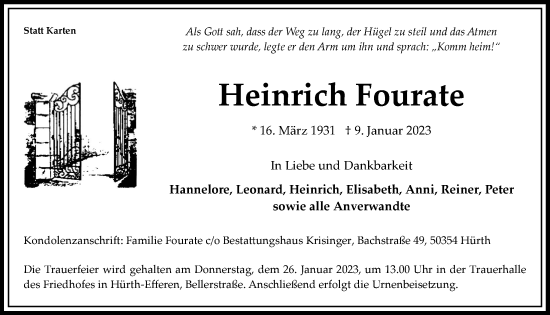 Anzeige von Heinrich Fourate von  Wochenende 