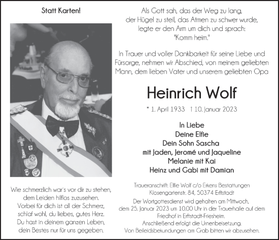 Anzeige von Heinrich Wolf von  Werbepost 