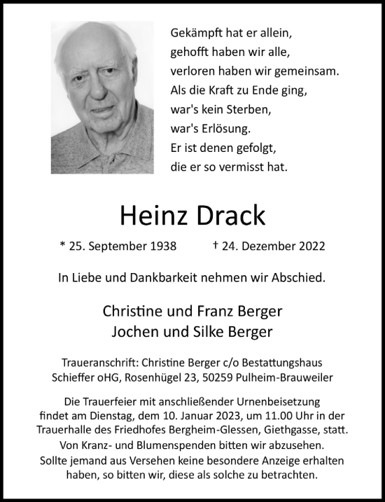 Anzeige von Heinz Drack von  Werbepost 
