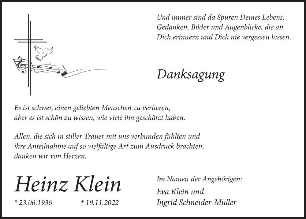  Traueranzeige für Heinz Klein vom 28.01.2023 aus  Blickpunkt Euskirchen 