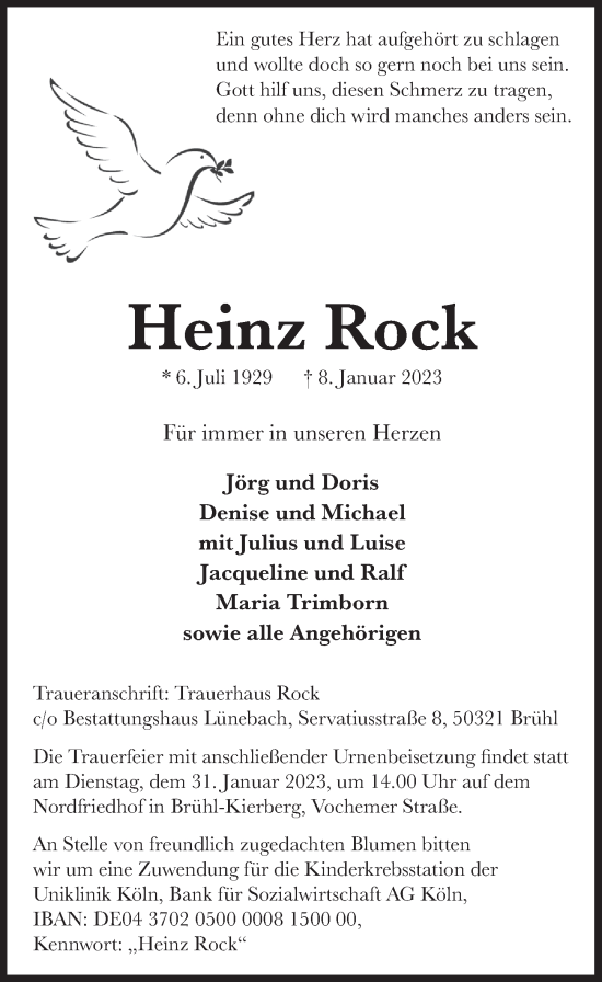 Anzeige von Heinz Rock von  Schlossbote/Werbekurier 