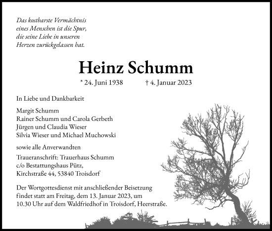 Anzeige von Heinz Schumm von Kölner Stadt-Anzeiger / Kölnische Rundschau / Express
