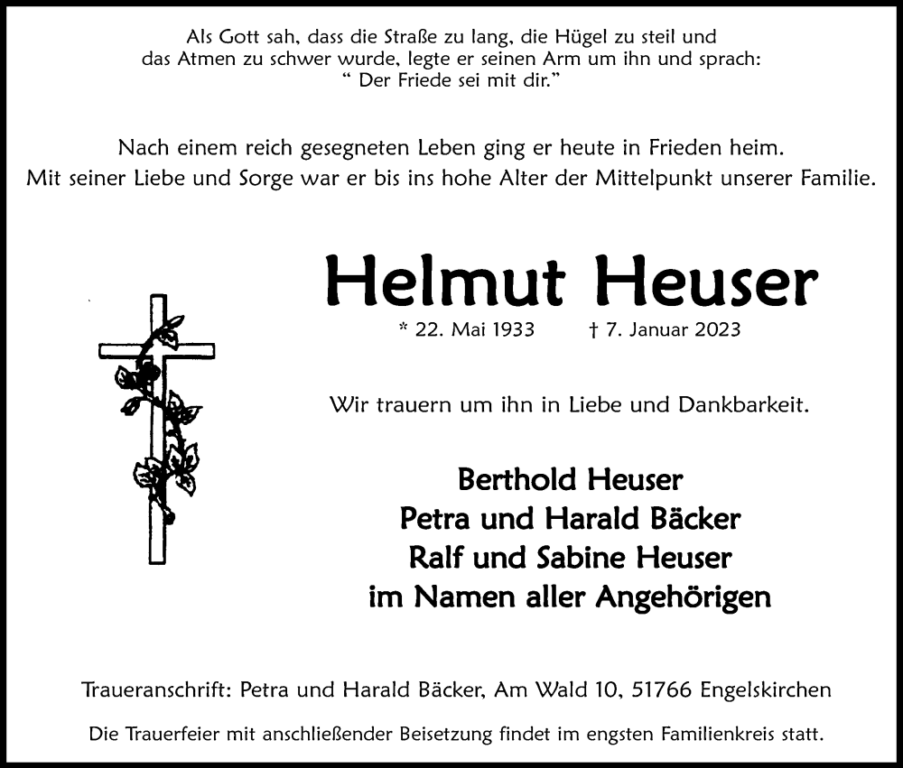  Traueranzeige für Helmut Heuser vom 10.01.2023 aus Kölner Stadt-Anzeiger / Kölnische Rundschau / Express