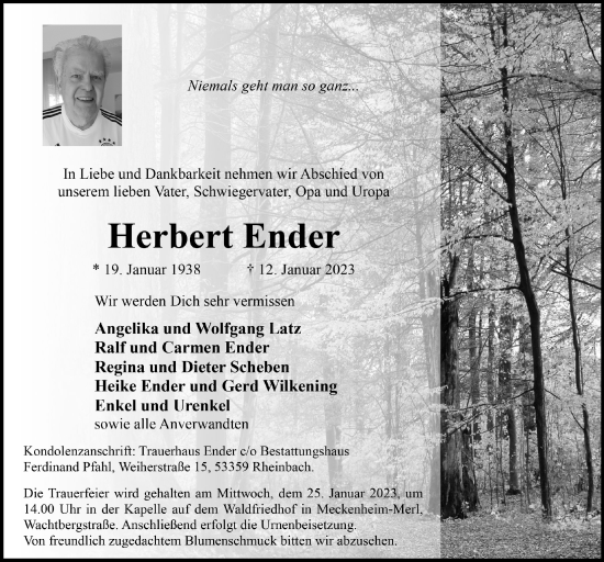 Anzeige von Herbert Ender von  Schaufenster/Blickpunkt 