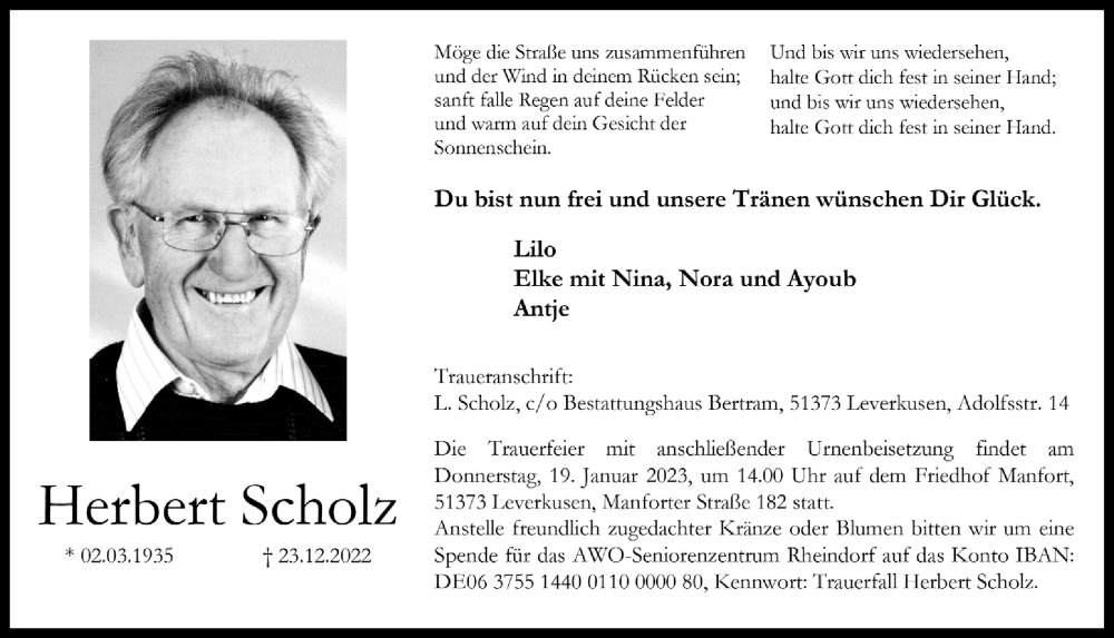  Traueranzeige für Herbert Scholz vom 06.01.2023 aus  Lokale Informationen 