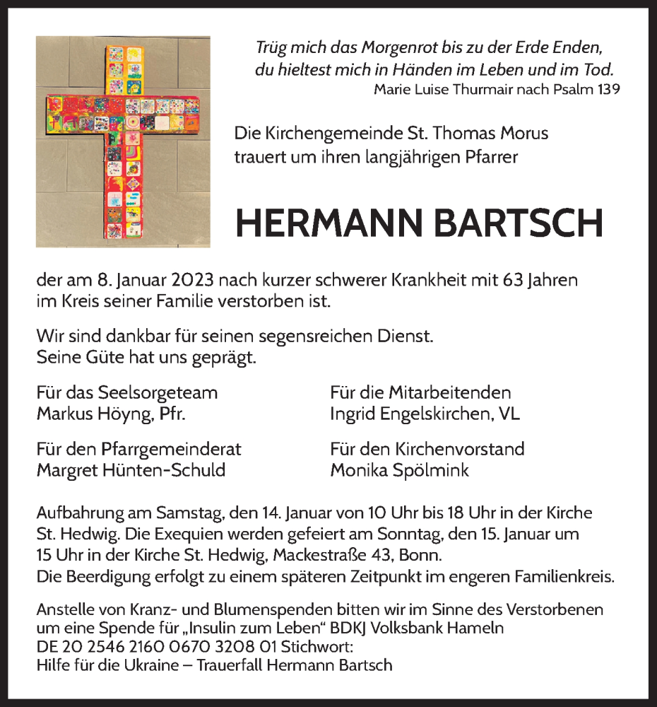  Traueranzeige für Hermann Bartsch vom 12.01.2023 aus Kölner Stadt-Anzeiger / Kölnische Rundschau / Express