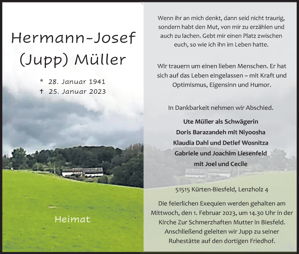  Traueranzeige für Hermann-Josef Müller vom 28.01.2023 aus Kölner Stadt-Anzeiger / Kölnische Rundschau / Express