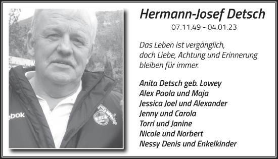 Anzeige von Hermann Josef Detsch von  Wochenende 