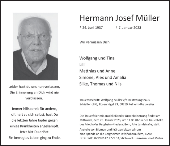 Anzeige von Hermann Josef Müller von  Werbepost 