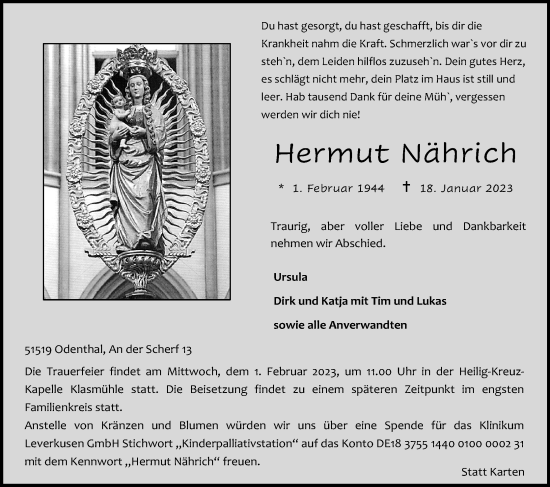 Anzeige von Hermut Nährich von Kölner Stadt-Anzeiger / Kölnische Rundschau / Express