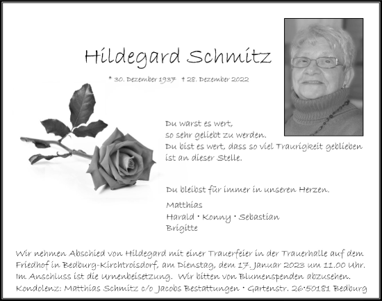 Anzeige von Hildegard Schmitz von  Werbepost 