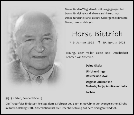 Anzeige von Horst Bittrich von  Bergisches Handelsblatt 