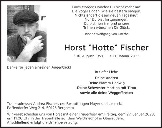 Anzeige von Horst Fischer von  Werbepost 