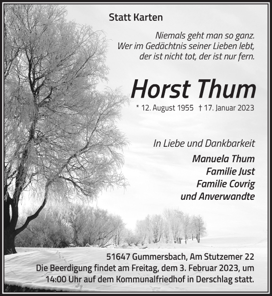 Anzeige von Horst Thum von  Anzeigen Echo 