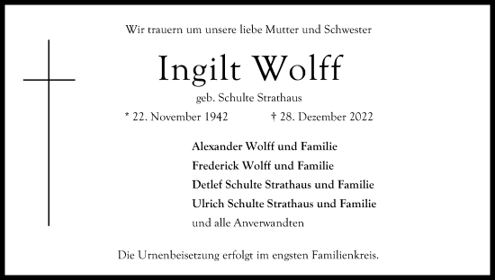 Anzeige von Ingilt Wolff von Kölner Stadt-Anzeiger / Kölnische Rundschau / Express