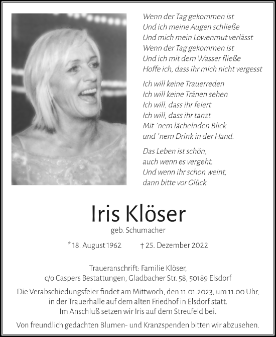 Anzeige von Iris Klöser von  Werbepost 