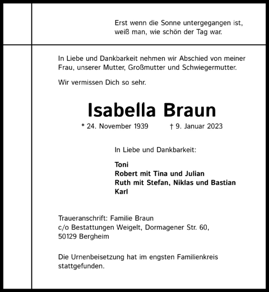 Anzeige von Isabella Braun von  Werbepost 