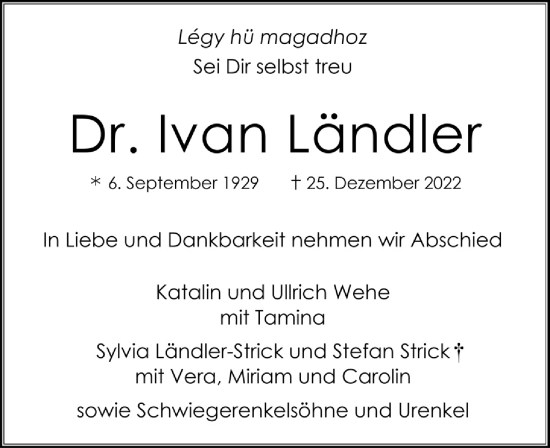 Anzeige von Ivan Ländler von  Werbepost 