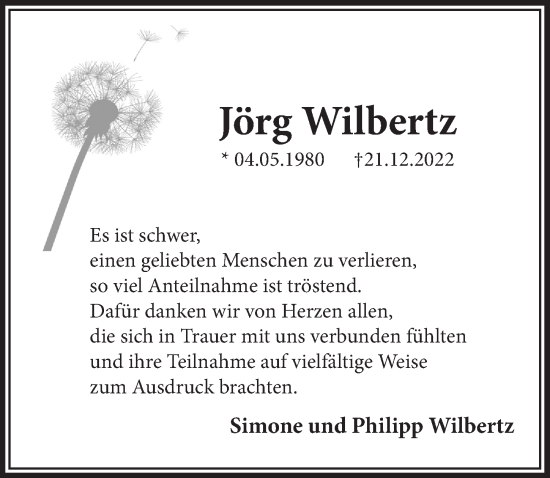 Anzeige von Jörg Wilbertz von  Schaufenster/Blickpunkt 