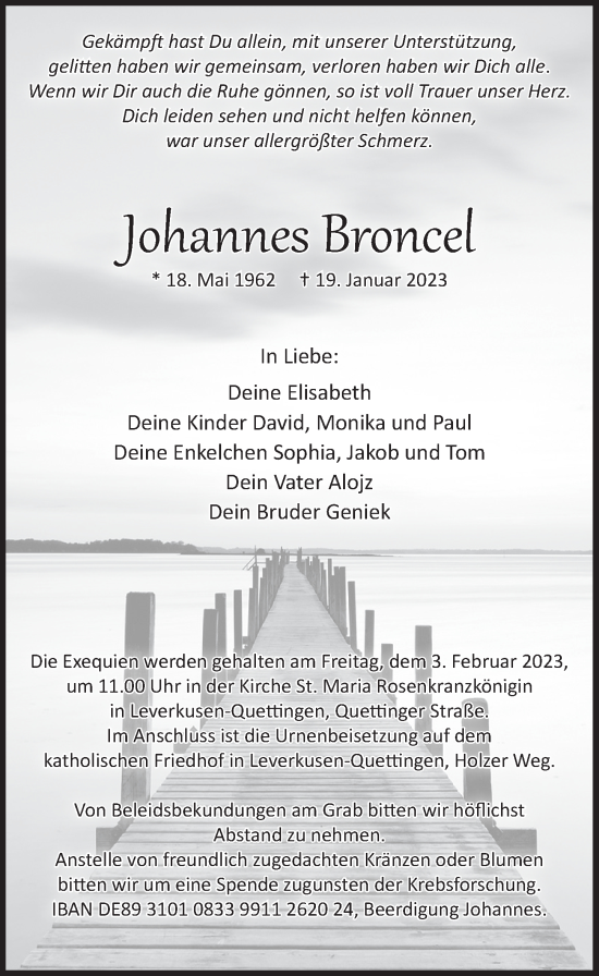 Anzeige von Johannes Broncel von  Lokale Informationen 