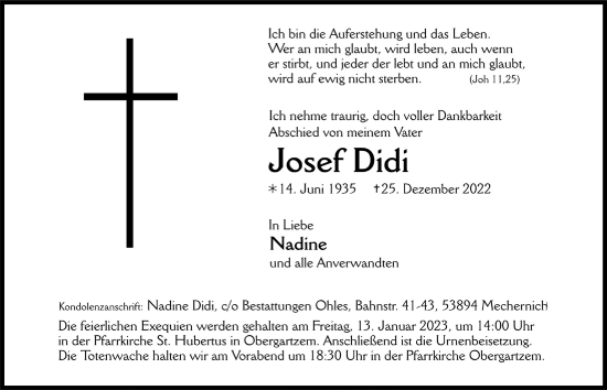 Anzeige von Josef Didi von  Blickpunkt Euskirchen 
