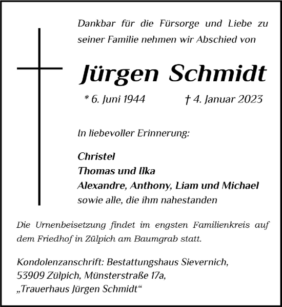 Anzeige von Jürgen Schmidt von  Blickpunkt Euskirchen 