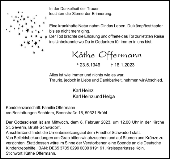 Anzeige von Käthe Offermann von  Schlossbote/Werbekurier 