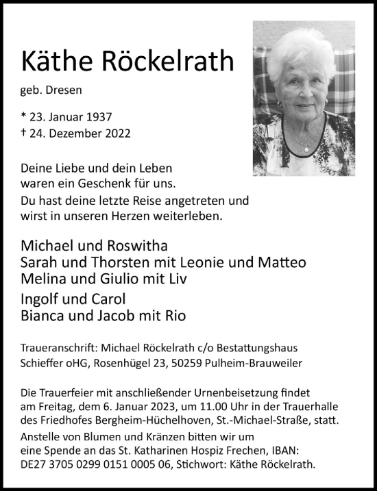 Anzeige von Käthe Röckelrath von  Werbepost 
