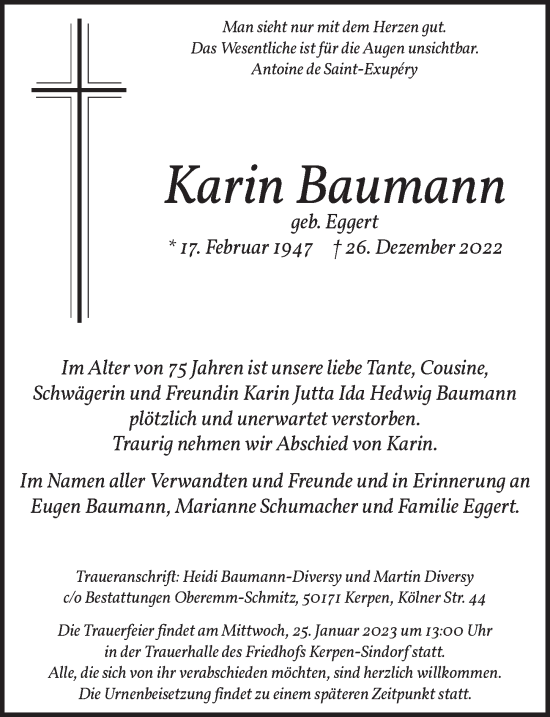 Anzeige von Karin Baumann von  Werbepost 