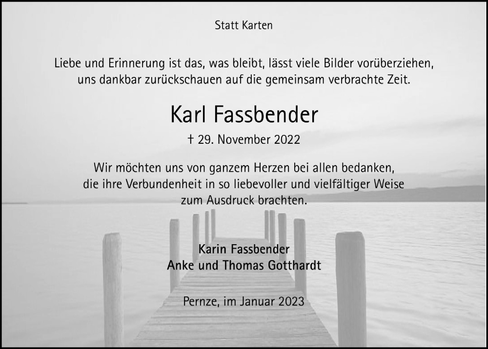  Traueranzeige für Karl Fassbender vom 27.01.2023 aus  Anzeigen Echo 