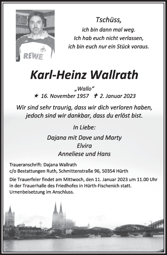 Anzeige von Karl-Heinz Wallrath von  Wochenende 