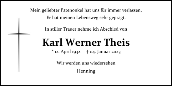 Anzeige von Karl Werner Theis von  Anzeigen Echo 