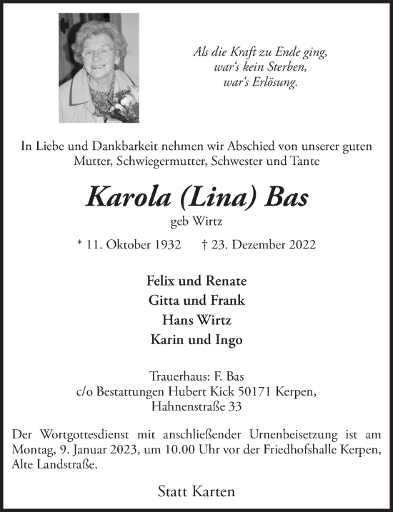 Anzeige von Karola Bas von  Werbepost 