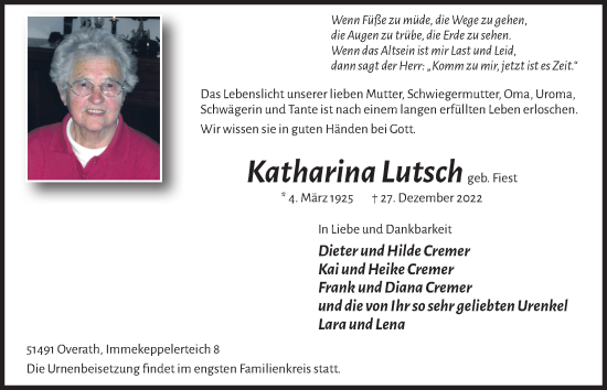 Anzeige von Katharina Lutsch von  Bergisches Handelsblatt 