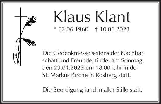 Anzeige von Klaus Klant von  Schaufenster/Blickpunkt 