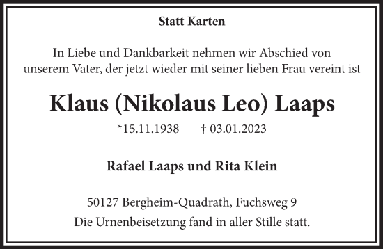 Anzeige von Klaus Laaps von  Werbepost 