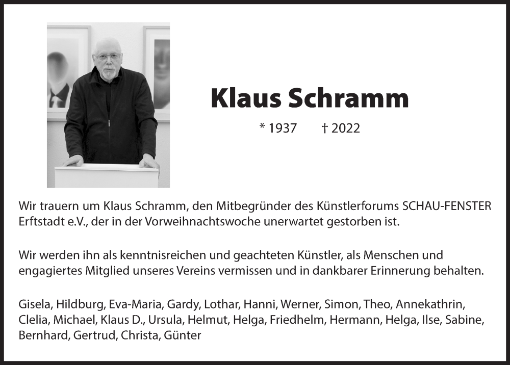  Traueranzeige für Klaus Schramm vom 20.01.2023 aus  Werbepost 