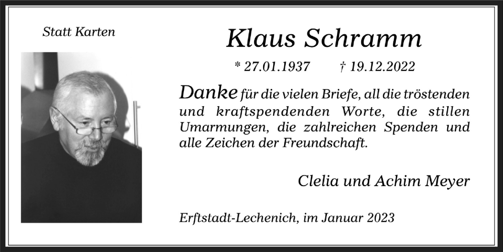  Traueranzeige für Klaus Schramm vom 27.01.2023 aus  Werbepost 